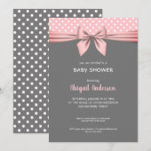 Blush roze en grijs Polka Dot Bow Baby shower Kaart (Voorkant / Achterkant)