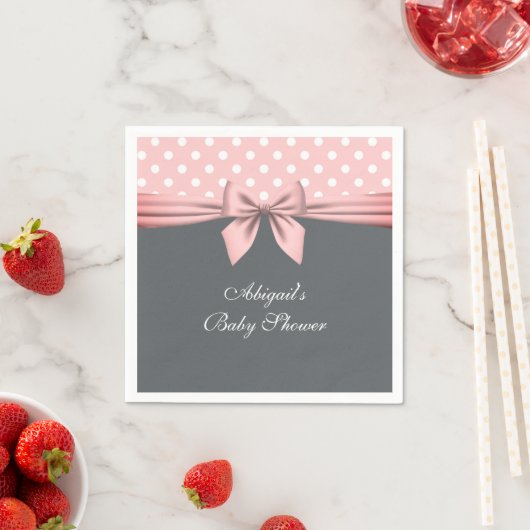 Blush roze en grijs Polka Dots Bow Baby shower Nap Servet (Insitu)