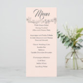 Blush roze en grijze bruiloft menu (Staand voorkant)