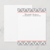 Blush Roze en grijze Damask Flat Dank je wel Kaart (Voorkant / Achterkant)