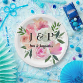 Blush roze en grijze flacon-monogram papieren bordje (Feest)