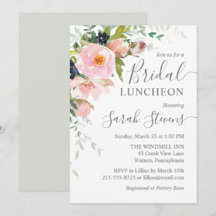 Blush Roze en grijze Floral Bridal Luncheon Kaart