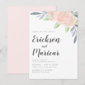 Blush Roze en grijze Floral | Uitnodiging tot wedd (Voorkant / Achterkant)