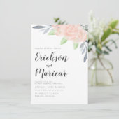 Blush Roze en grijze Floral | Uitnodiging tot wedd (Staand voorkant)