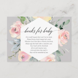 Blush roze en grijze moderne bloemboeken voor baby informatiekaartje