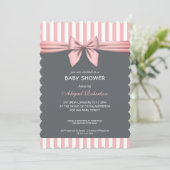 Blush roze en grijze strepen Baby shower Invita Kaart (Staand voorkant)