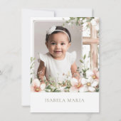 Blush roze en groene bloemen doop foto bedankkaart (Achterkant)