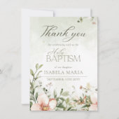Blush roze en groene bloemen doop foto bedankkaart (Voorkant)