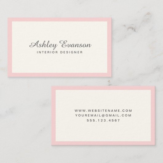 Blush Roze en Ivoor Eenvoudige Elegante Visitekaar Visitekaartje (Voorkant / Achterkant)