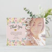 Blush roze en ivoor Floral | Foto Afstuderen Bedankkaart (Staand voorkant)