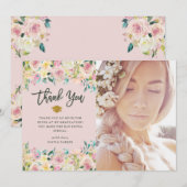 Blush roze en ivoor Floral | Foto Afstuderen Bedankkaart (Voorkant / Achterkant)