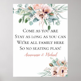 Blush roze en ivoor geen seatingplan bruiloft bord poster