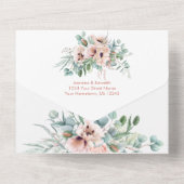 Blush roze en ivoren geometric Floral Wedding All In One Uitnodiging (Achterkant)