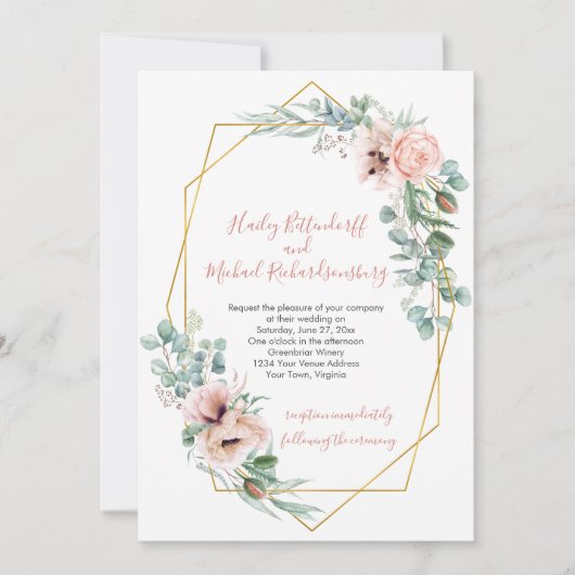 Blush roze en ivoren papaver Geometrisch Lijst Kaart (Voorkant)