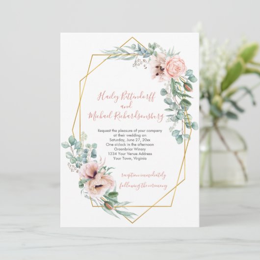 Blush roze en ivoren papaver Geometrisch Lijst Kaart (Staand voorkant)