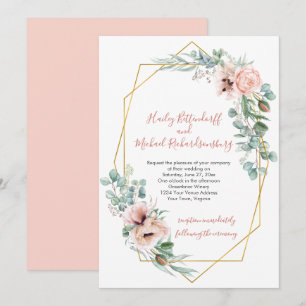 Blush roze en ivoren papaver Geometrisch Lijst Kaart