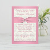 Blush Roze en Ivory Damask 50th Birthday Invite Kaart (Staand voorkant)