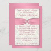 Blush Roze en Ivory Damask 50th Birthday Invite Kaart (Voorkant / Achterkant)