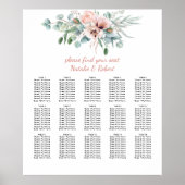 Blush roze en Ivory Floral Seating Chart Poster (Voorkant)