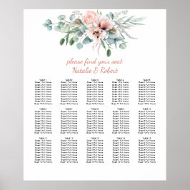 Blush roze en Ivory Floral Seating Chart Poster
