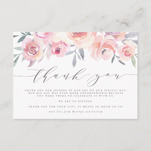 Blush roze en leisteen blauwe bruiloft Dank je Bedankkaart (Voorkant)