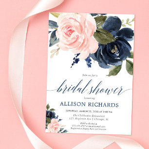 Blush roze en marineblauw floral vrijgezellenfeest kaart