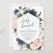 Blush roze en marineblauw meisje baby brunch douch kaart (Voorkant)