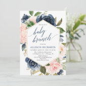 Blush roze en marineblauw meisje baby brunch douch kaart (Staand voorkant)