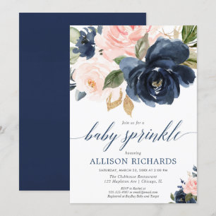 Blush roze en marineblauw meisje baby strooien dou kaart