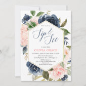 Blush roze en marineblauw meisje sip en zie floraa kaart (Voorkant)