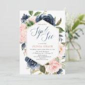 Blush roze en marineblauw meisje sip en zie floraa kaart (Staand voorkant)