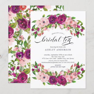 Blush Roze en Marsala Floral Bridal Tea Kaart