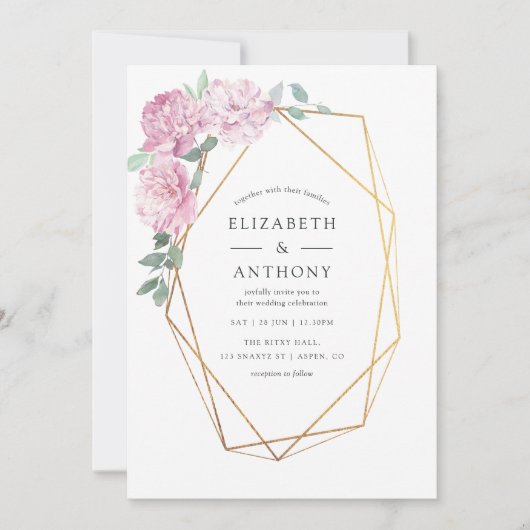 Blush roze en Mint Geometric Floral Wedding Kaart (Voorkant)