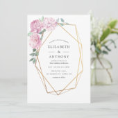 Blush roze en Mint Geometric Floral Wedding Kaart (Staand voorkant)