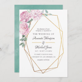 Blush roze en Mint Geometric Floral Wedding Kaart