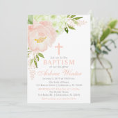 Blush roze en Mint Spring Floral Girl Baptisme Kaart (Staand voorkant)