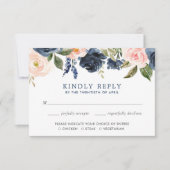 Blush roze en navy blauw bloemenwaterverven RSVP Kaart (Voorkant)