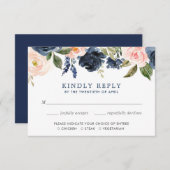 Blush roze en navy blauw bloemenwaterverven RSVP Kaart (Voorkant / Achterkant)