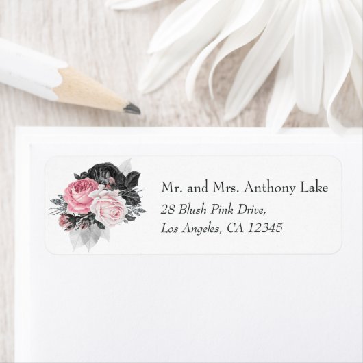 Blush Roze en Navy Blauw Rozen Bruiloft Etiket (Insitu)