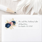 Blush Roze en Navy Blauw Rozen Bruiloft Etiket (Insitu)