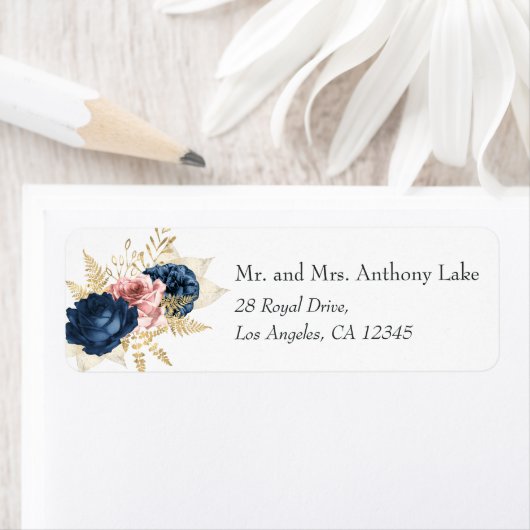 Blush Roze en Navy Blauw  Rozen Bruiloft Etiket (Insitu)