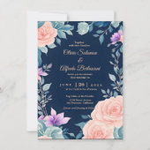 Blush roze en Navy Blue floral elegant modern Kaart (Voorkant)