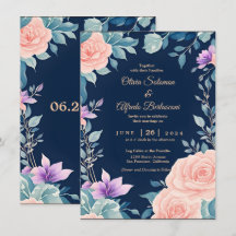 Blush roze en Navy Blue floral elegant modern