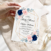 Blush Roze en Navy Blue Roos Baby shower Kaart