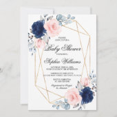 Blush Roze en Navy Blue Roos Baby shower Kaart (Voorkant)