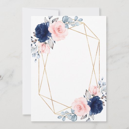 Blush Roze en Navy Blue Roos Baby shower Kaart (Achterkant)