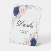 Blush Roze en Navy Blue Roos Shower Drink Sign Reclamebord Met Voetstuk (Voorkant)