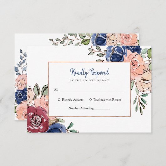 Blush roze en Navy Geometric Floral | Weddenschap Kaart (Voorkant / Achterkant)
