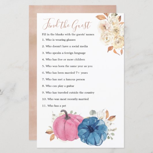 Blush roze en nazeeppompoen Rustic Zoek de gast (Voorkant / Achterkant)