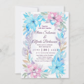 Blush roze en Ocean Blue Waterverf Floral nodigen Kaart (Voorkant)